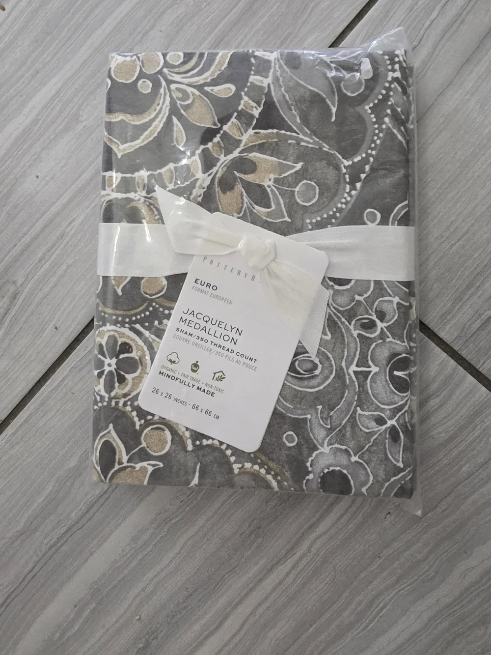 Pottery Barn Gray and Tan Jacquelyn Medallion Euro Sham